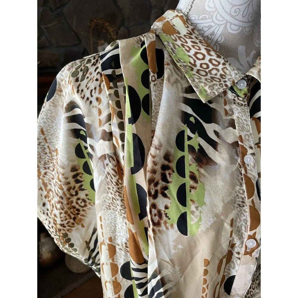 Safari Animal Print Maxi Shirt Dress Size 3X Zebra Cheetah Boho Button Front